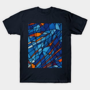 stained glass, glass, abstract, geometrical, red, orange, fire, lava, volcano, patterns, seamless, orchid T-Shirt